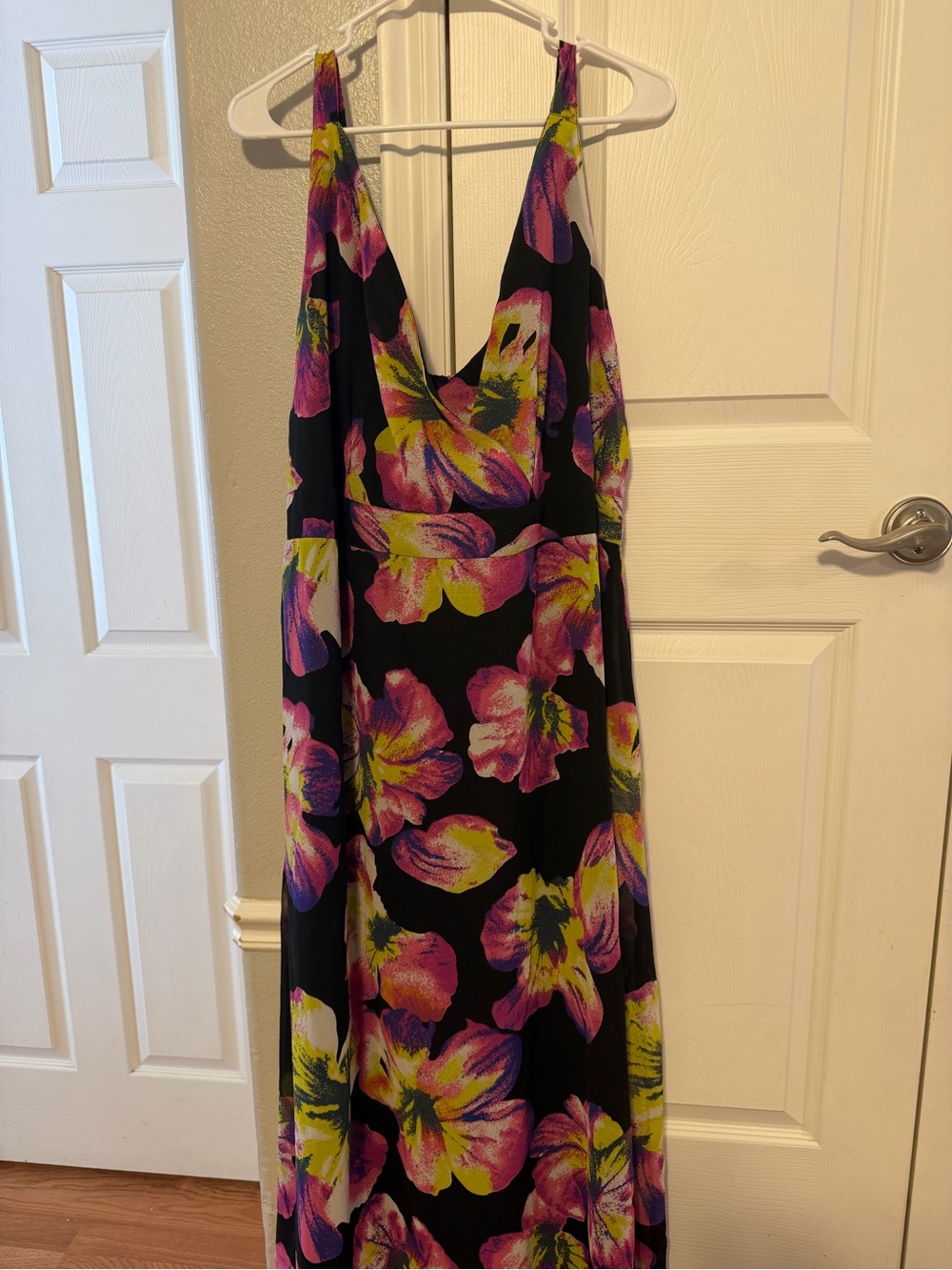 Ashley Stewart Black Maxi Dress with Pink & Green Floral Print